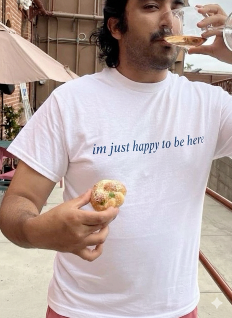 IM JUST HAPPY TO BE HERE T-SHIRT (WHITE)